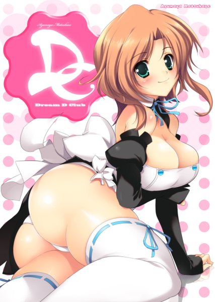 Anime picture 1000x1404 with dream c club futaba riho yoshiwo single tall image blush short hair breasts light erotic brown hair large breasts green eyes ass girl thighhighs underwear panties white thighhighs