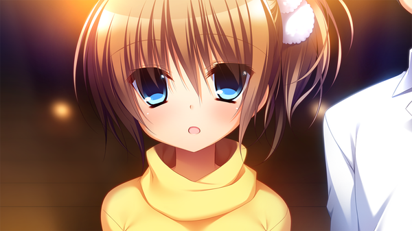 Anime picture 1280x720 with innocent girl nanaka mai looking at viewer blush short hair open mouth blue eyes brown hair wide image game cg girl