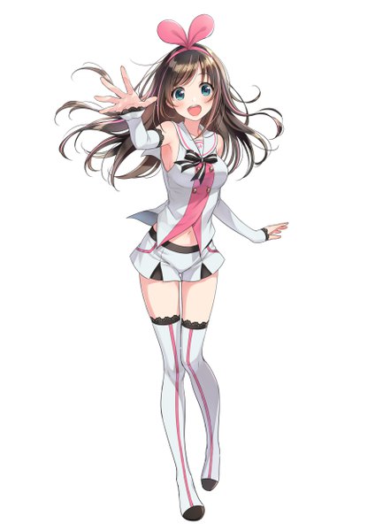 Anime picture 3543x5011 with virtual youtuber a.i. channel kizuna ai morikura en single long hair tall image looking at viewer blush highres open mouth simple background brown hair white background absurdres full body :d multicolored hair aqua eyes two-tone hair