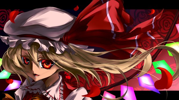Anime picture 1920x1080 with touhou flandre scarlet karlwolf long hair highres blonde hair red eyes wide image girl dress wings bonnet