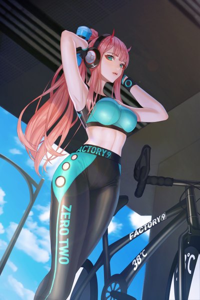 Anime picture 4000x6000 with darling in the franxx studio trigger zero two (darling in the franxx) fintowing single long hair tall image looking at viewer blush fringe highres breasts open mouth light erotic large breasts standing holding payot pink hair absurdres
