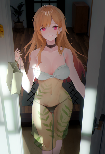 Anime picture 2000x2911 with sono bisque doll wa koi wo suru cloverworks kitagawa marin dingding (chongsangjun) single long hair tall image looking at viewer blush fringe highres breasts light erotic blonde hair smile red eyes large breasts standing holding arm up