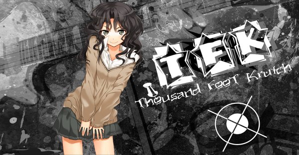 Anime picture 2000x1043 with amagami tanamachi kaoru k.g single highres black hair smile wide image wavy hair girl skirt sweater