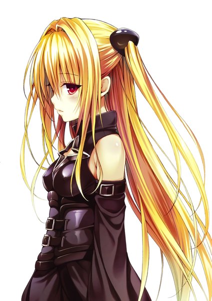 Anime picture 5770x8170 with toloveru toloveru darkness xebec konjiki no yami yabuki kentarou single long hair tall image looking at viewer fringe highres simple background blonde hair red eyes white background twintails bare shoulders absurdres long sleeves parted lips