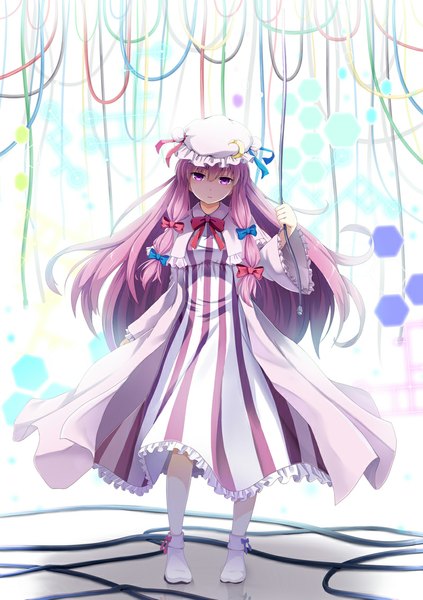 Anime picture 800x1135 with touhou patchouli knowledge noe noel single long hair tall image looking at viewer purple eyes purple hair girl dress bow hair bow bonnet