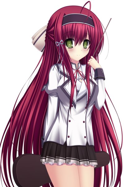 Anime picture 3000x4500 with toyokawa itsuki (p mayuhime) single tall image looking at viewer blush highres simple background white background green eyes red hair very long hair light smile girl uniform school uniform miniskirt