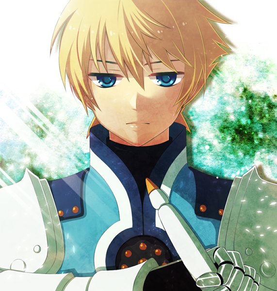 Anime picture 1069x1124 with tales of (series) tales of vesperia flynn scifo ayamisiro single tall image looking at viewer short hair blue eyes blonde hair portrait boy gloves armor