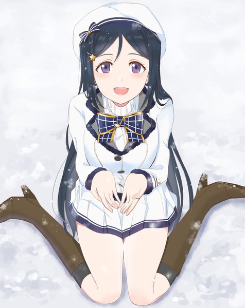 Anime picture 1157x1459 with love live! sunshine!! sunrise (studio) love live! matsuura kanan gorilla-shi single long hair tall image looking at viewer blush fringe open mouth smile sitting purple eyes blue hair full body :d pleated skirt from above