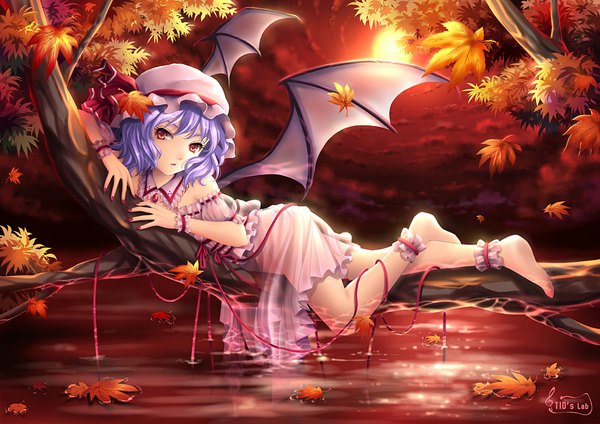 Anime picture 1000x707 with touhou remilia scarlet tidsean single short hair red eyes blue hair girl wings