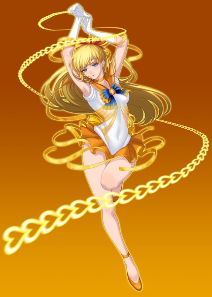 Anime picture 1299x1811 with bishoujo senshi sailor moon toei animation aino minako sailor venus eclosion single long hair tall image looking at viewer blue eyes blonde hair girl skirt gloves bow ribbon (ribbons) hair bow sailor suit