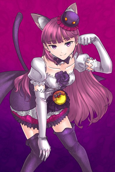 Anime picture 682x1024 with precure kirakira precure a la mode toei animation kotozume yukari cure macaron alba (little witches) single long hair tall image looking at viewer fringe simple background smile animal ears payot pink hair tail blunt bangs animal tail pink eyes