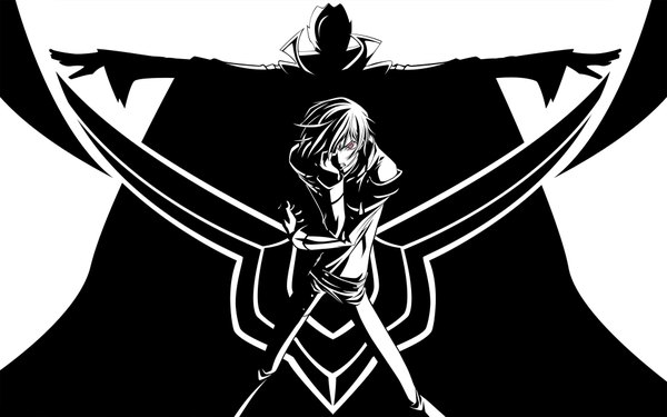 Anime picture 1920x1200 with code geass sunrise (studio) lelouch lamperouge highres wide image white background black background monochrome