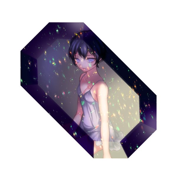 Anime picture 1200x1200 with original hag (pixiv) single fringe short hair breasts white background sitting purple eyes purple hair from above looking down girl dress sundress