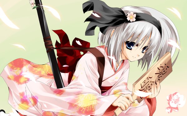 Anime picture 1280x800 with touhou konpaku youmu matsuno canel wide image japanese clothes girl flower (flowers) sword kimono hagoita