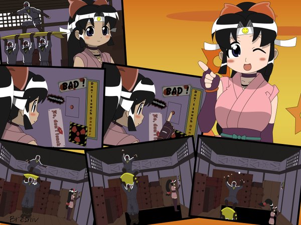 Anime picture 1600x1200 with ninin ga shinobuden shinobu (ninin ga shinobuden) onsokumaru sasuke (ninin ga shinobuden) tagme shinobuden