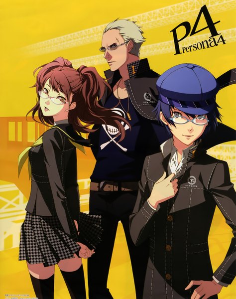 Anime picture 3320x4200 with persona 4 persona kujikawa rise shirogane naoto tatsumi kanji soejima shigenori long hair tall image looking at viewer highres short hair black hair blonde hair multiple girls brown eyes absurdres red hair looking back black eyes girl