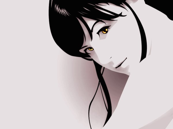 Anime picture 1280x960 with long hair black hair yellow eyes looking back realistic wallpaper pale skin vector