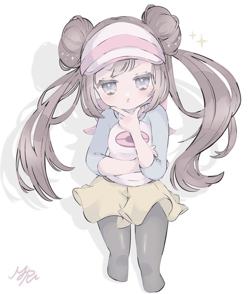 Anime picture 1730x2030 with pokemon pokemon black and white nintendo rosa (pokemon) mopppu single long hair tall image looking at viewer blush highres blue eyes simple background brown hair white background twintails signed long sleeves :o sparkle