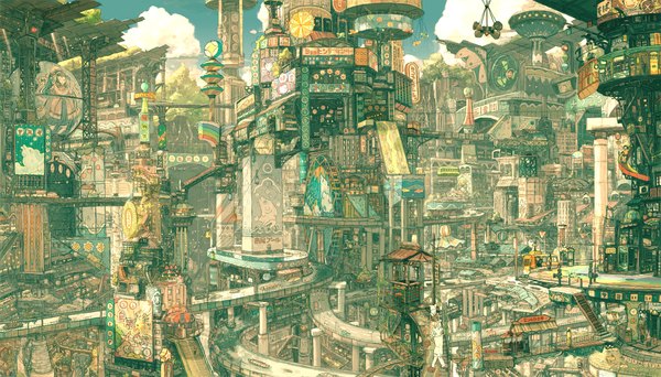 Anime-Bild 2800x1600 mit imperial boy highres wide image city cityscape detailed building (buildings) road