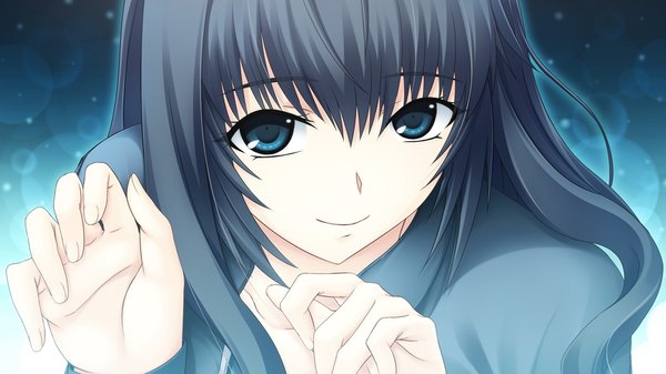 Anime picture 1024x576 with tokyo babel long hair blue eyes black hair wide image game cg girl serafuku