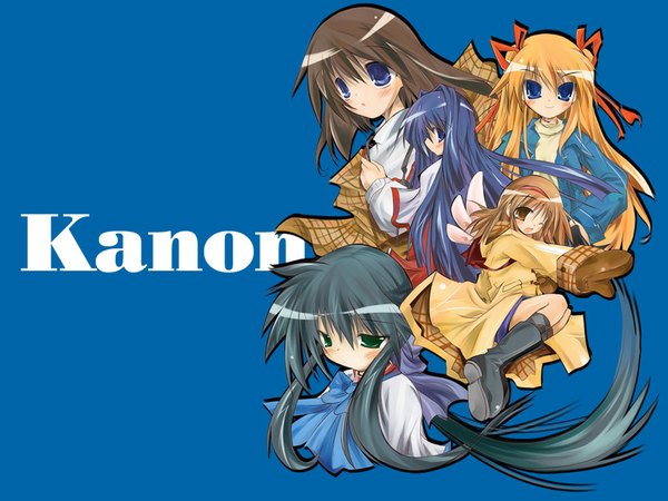 Anime picture 1024x768 with kanon key (studio) tsukimiya ayu minase nayuki sawatari makoto kawasumi mai misaka shiori itotin girl