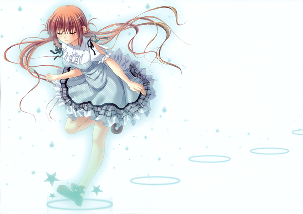 Anime picture 4989x3538 with original hazumi rio single long hair highres brown hair absurdres full body eyes closed girl dress food star (symbol)