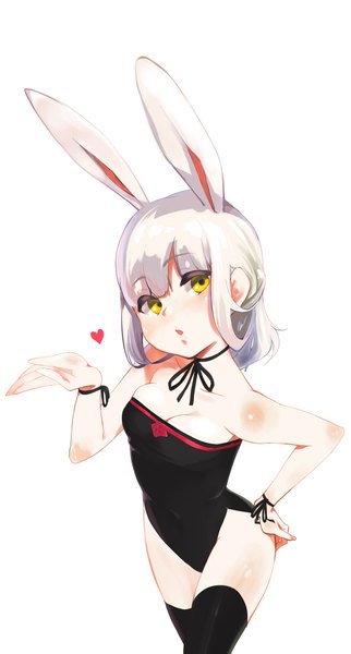 Anime picture 1100x2047 with elsword eve (elsword) ssberit single long hair tall image looking at viewer blush breasts open mouth light erotic blonde hair simple background standing white background bare shoulders animal ears yellow eyes cleavage bunny ears