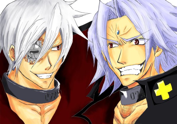 Anime picture 3022x2130 with needless madhouse adam blade adam arclight highres smile red eyes white hair grin boy collar