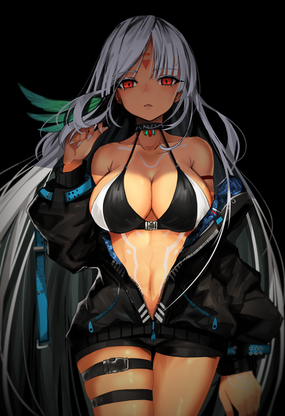 Anime picture 910x1323 with azur lane massachusetts (azur lane) narue single tall image looking at viewer fringe breasts open mouth light erotic simple background red eyes large breasts bare shoulders payot cleavage blunt bangs very long hair nail polish arm up
