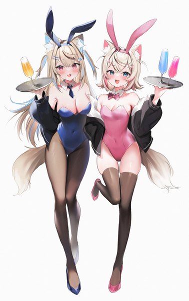 Anime picture 2966x4709 with virtual youtuber hololive hololive english mococo abyssgard fuwawa abyssgard maruccy long hair tall image looking at viewer blush fringe highres short hair breasts open mouth blue eyes light erotic simple background blonde hair smile