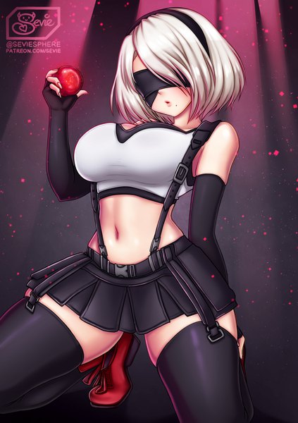 Anime picture 900x1275 with final fantasy nier nier:automata final fantasy vii final fantasy vii remake square enix yorha no. 2 type b tifa lockhart sevie single tall image short hair breasts open mouth light erotic holding signed fingernails mole twitter username