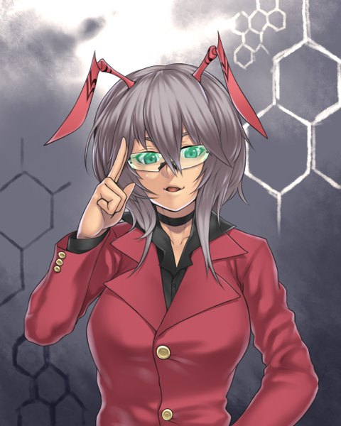 Anime picture 1000x1250 with original houtengeki single tall image short hair open mouth green eyes grey hair girl glasses