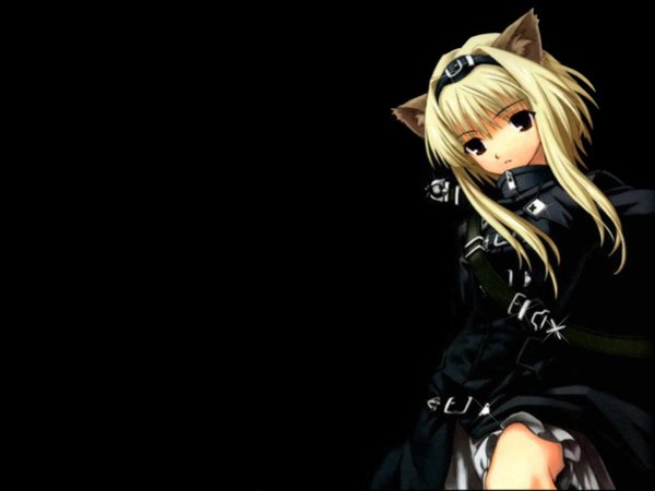 Anime picture 1280x960 with daibanchou alice soft animal ears cat girl black background girl big bang age hiouguu kaguya