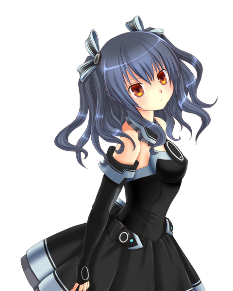 Anime picture 1024x1280 with choujigen game neptune uni (choujigen game neptune) mon tomo single long hair tall image black hair orange eyes transparent background girl dress ribbon (ribbons) hair ribbon detached sleeves