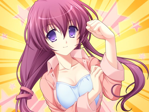 Anime picture 1600x1200 with tasogare no saki ni noboru ashita odawara hakone long hair purple eyes game cg purple hair girl dress