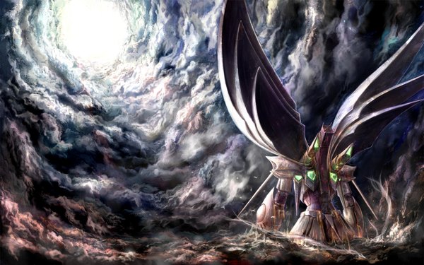 Anime picture 1920x1200 with super robot wars intuos9 (artist) highres wide image sky cloud (clouds) epic wings mecha cybuster
