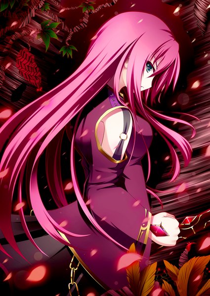 Anime picture 1400x1974 with original akine (kuroyuri) single long hair tall image looking at viewer blue eyes bare shoulders pink hair profile girl dress chain fist