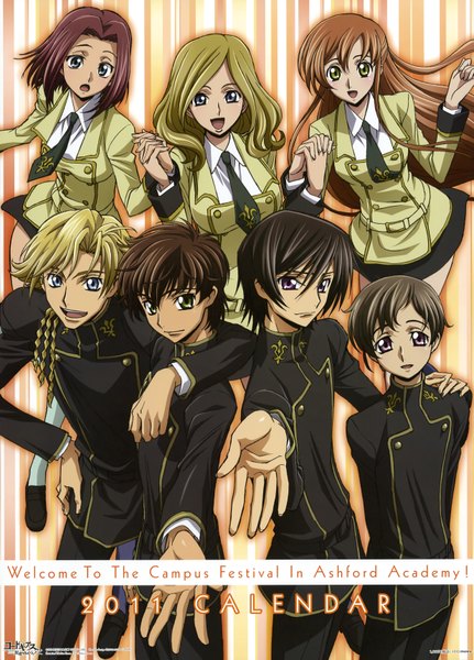 Anime picture 4941x6878 with code geass sunrise (studio) lelouch lamperouge kallen stadtfeld kururugi suzaku shirley fenette gino weinberg milly ashford long hair tall image highres short hair black hair blonde hair brown hair purple eyes green eyes pink hair absurdres outstretched arm