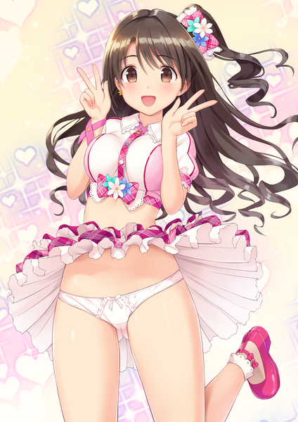 Anime picture 2894x4093 with idolmaster idolmaster cinderella girls shimamura uzuki n.g. single long hair tall image looking at viewer blush fringe highres breasts open mouth light erotic hair between eyes brown hair standing brown eyes :d fingernails