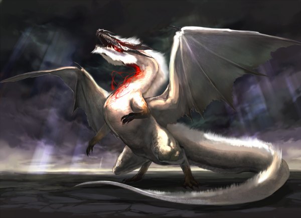 Anime picture 1200x872 with monster hunter kajimiya (kaji) sky cloud (clouds) horn (horns) sunlight teeth sharp teeth blood dragon