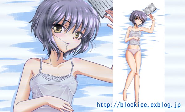 Anime picture 1980x1200 with suzumiya haruhi no yuutsu kyoto animation nagato yuki blockice highres light erotic wide image underwear only zoom layer girl underwear panties book (books)