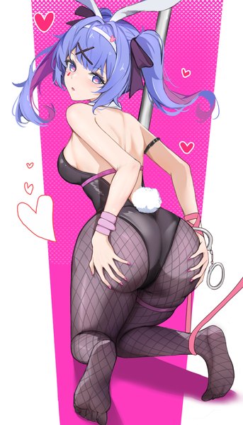 Anime picture 4000x7000 with vocaloid rabbit hole (vocaloid) hatsune miku rem mie single long hair tall image highres blue eyes light erotic twintails animal ears blue hair absurdres full body ass tail nail polish animal tail from behind