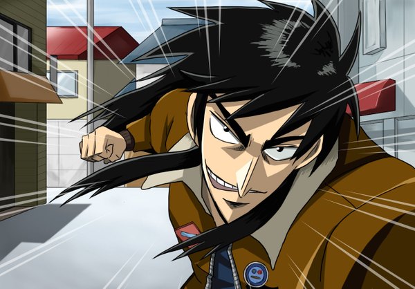 Anime picture 1313x915 with ultimate survivor kaiji itou kaiji hitokuchi taruto black hair street boy jacket fist
