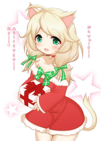 Anime picture 2618x3652 with idolmaster idolmaster cinderella girls yusa kozue hosizora mikoto single long hair tall image looking at viewer highres open mouth simple background blonde hair smile white background twintails green eyes animal ears ahoge tail animal tail