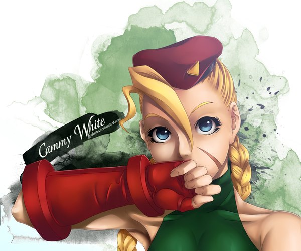 Anime picture 2000x1667 with street fighter capcom cammy white lchrno single long hair highres blue eyes blonde hair signed braid (braids) character names scar girl gloves beret