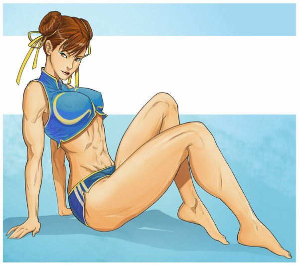 Anime picture 1024x908 with street fighter capcom chun-li uger single short hair breasts light erotic brown hair large breasts brown eyes bare belly legs girl navel shorts short shorts