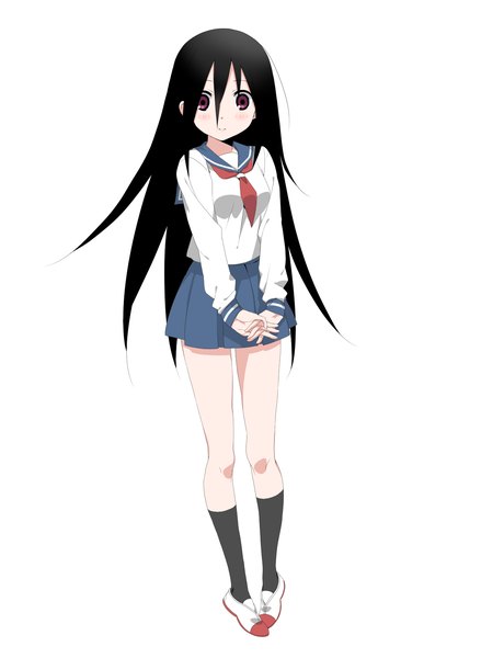 Anime-Bild 1253x1712 mit sayonara zetsubou sensei shaft (studio) komori kiri ekra single long hair tall image blush black hair simple background red eyes white background girl skirt miniskirt socks serafuku black socks