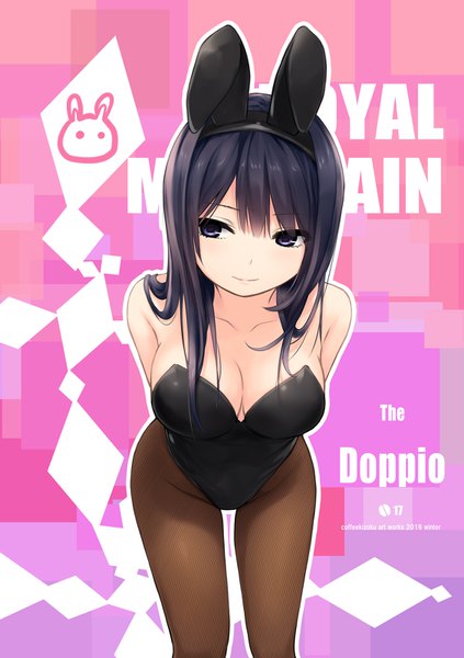 Anime picture 1128x1600 with original shiramine rika coffee-kizoku single long hair tall image breasts light erotic black hair animal ears black eyes bunny ears girl bunnysuit