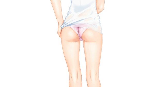Anime picture 2133x1200 with kimi kiss kawada tomoko sakura kotetsu highres light erotic simple background wide image standing white background ass from behind back girl underwear panties
