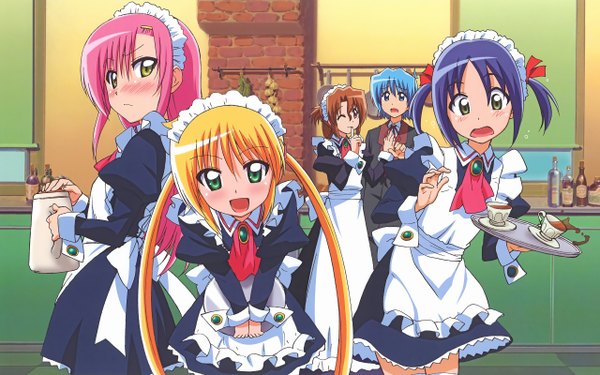 Anime picture 2560x1600 with hayate no gotoku! katsura hinagiku sanzenin nagi maria (hayate no gotoku!) ayasaki hayate nishizawa ayumu hata kenjirou long hair blush highres short hair open mouth blonde hair smile red eyes brown hair wide image twintails multiple girls green eyes